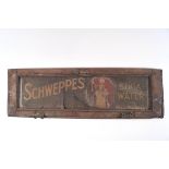 An Edwardian tram window skylight with Schweppes soda water advertising panel, 64cm x 20.