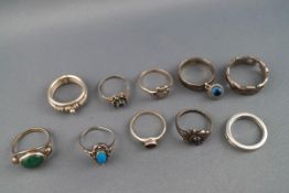 A selection of ten sterling silver dress rings. Gross weight: 31.