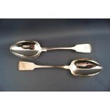 A pair of Victorian silver fiddle pattern tablespoons both engraved with the monogram "H J",