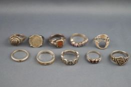 A selection of ten rings consisting of gem set and plain bands. All marked 925 for sterling silver.