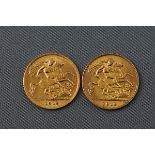 Two half Sovereigns, Dated 1912 & 1913. Gross weight: 7.