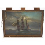 English School, circa 1900, Man O' War in full sail, oil on board,