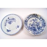 An 18th century Chinese porcelain shaped plate with blue and white flowering branch decoration, 22.