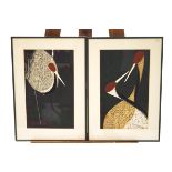 Kaoru Kawano (1916-1965), Storks, Woodblocks, a pair,