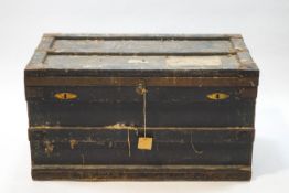 A large 19th century metal band trunk, the lid named to Vice Admiral J.F.