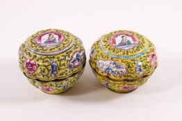 A pair of Chinese enamel shaped boxes and covers,