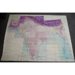 A large map of India on linen, Hind 5000 scale 1mm = 1km, 1940-1944,
