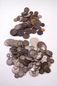 A quantity of Victorian and later coins including Florins, three pences, half crowns,