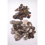 A quantity of Victorian and later coins including Florins, three pences, half crowns,