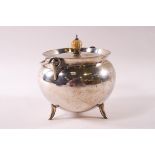A silver plated cauldron and cover with ivory finial, attributed to Christopher Dresser,