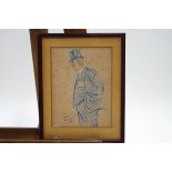 Jovie, Caricature of a gentleman wearing a top hat and coat, crayon,