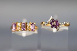 A 9ct crossover amethyst and diamond dress ring size O - 1.