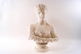 A Victorian parian bust of Clytie after the Antique, on socle base,