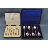 A boxed set of six silver coffee spoons, Sheffield 1935, by Mappin and Webb,