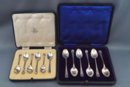 A boxed set of six silver coffee spoons, Sheffield 1935, by Mappin and Webb,