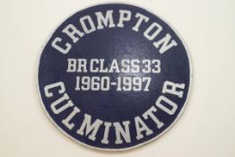 Railway interest : A headboard for the "Crompton Culminator",