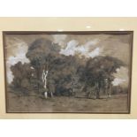 Attributed to James Duffield Harding, Trees in a landscape, pencil heightened with white gouache,