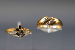 A 9ct yellow gold six stone diamond dress ring (Size N 1/2 - 1.