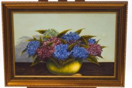 A. M. Sweet, Still Life with a bowl of flowers on a ledge, oil on canvas, 46cm x 72cm