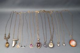 A collection of ten necklaces,