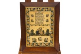 A mid-9th century sampler, worked by Jane Ackerman aged 13 dated 1853 with Psalm 107,