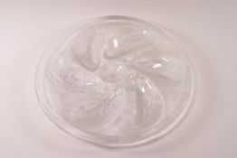 A French glass oyster dish, impressed 'Arcoroc 14 France',