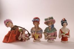 Five early to mid-20th century porcelain pin dolls,