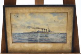English School, circa 1938, Warship at Sea, watercolour, 19cm x 32cm (formerly from Dinder House,