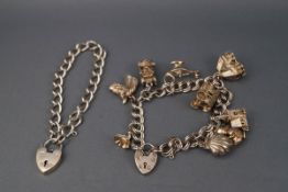 A silver charm bracelet, Birmingham 1978, suspending nine white metal charms,