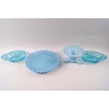 A collection of Victorian glass comprising: a Sowerby basket weave dish on triform stand, 10cm high,