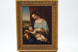 19th century Italian School, Madonna and Jesus with John the Baptist, oil on tole,