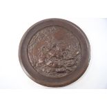 A large bronze charger depicting five horses fighting, signed H W M Caithy(?),
