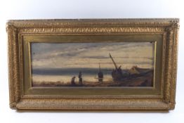 19th century Engllish school, Boats at low tide, oil on board,