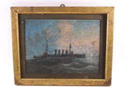 English School, Warship at Sea, gouache, 20cm x 27cm,