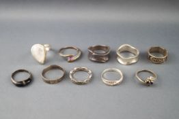A selection of ten rings consisting of gemset and plain bands. All marked 925 for sterling silver.