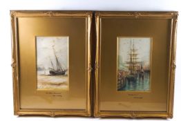 Joseph Heen, The Harbour, Scarborough, The Shore Sandsend Nr Whitby, watercolours, a pair,