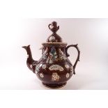 A Victorian earthenware Bargeware teapot and lid,