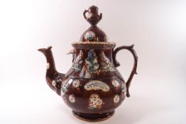 A Victorian earthenware Bargeware teapot and lid,