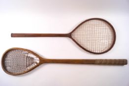 Two early 20th century tennis racquets (no maker's stamps) (formerly from Dinder House,