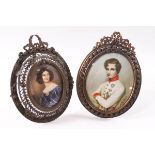 A miniature oval over-painted print of an officer on ivorine, sign M....