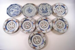 Three 18th century Chinese porcelain octagonal plates,