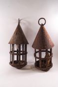 A pair of French iron chateau dungeon lanterns,