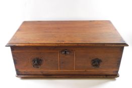 A Continental elm Bible box with dummy drawer handles, line and circular inlay to front,
