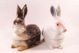 A pair of mid 20th century Michel Caugant earthenware rabbit terrines, each with printed marks,