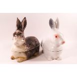 A pair of mid 20th century Michel Caugant earthenware rabbit terrines, each with printed marks,