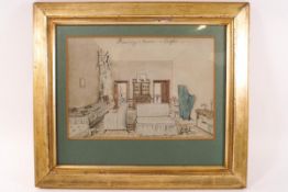 English School, early 20th century, Drawing Room Corfu, watercolour, inscribed upper middle,