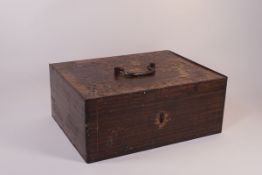 A Colonial faux wood steel cash/strong box, painted with faux grains and inlaid crossbanding,