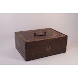 A Colonial faux wood steel cash/strong box, painted with faux grains and inlaid crossbanding,