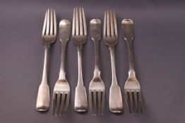 A set of six silver fiddle pattern dessert forks, London 1807,