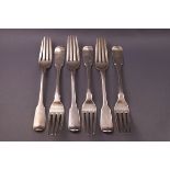 A set of six silver fiddle pattern dessert forks, London 1807,